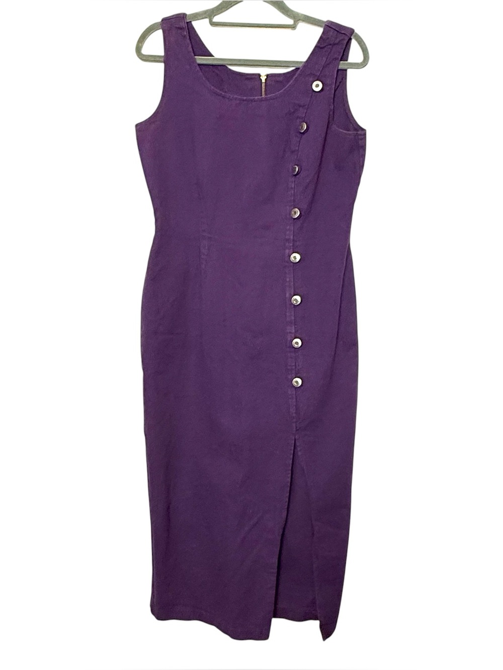 Vintage Switch USA Purple Denim Midi Dress 90s Button Front Slit Size 9